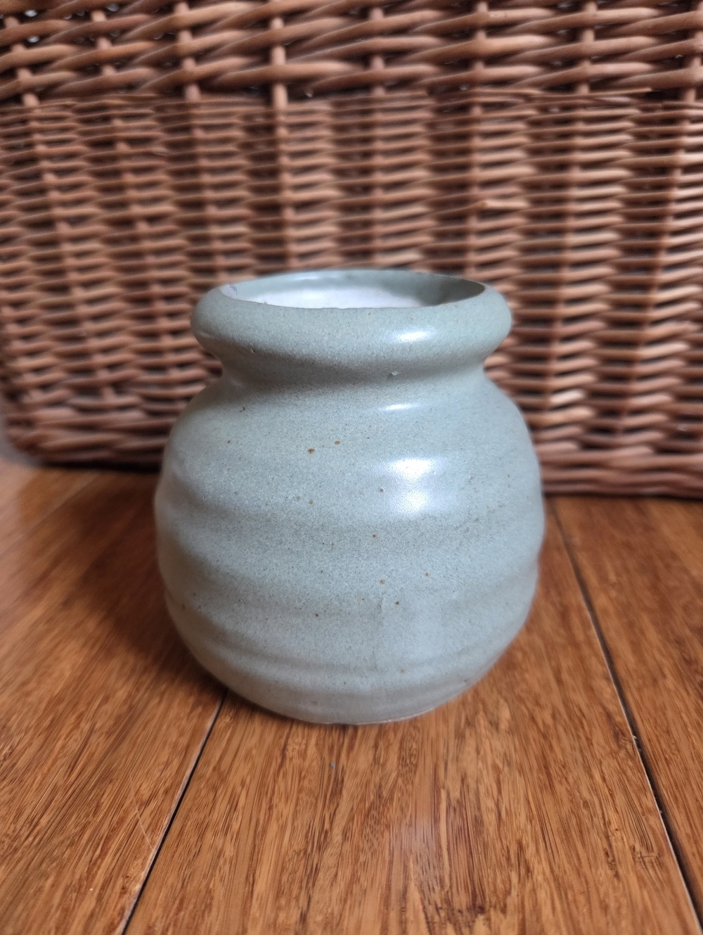 Handmade Studio Pottery Vase Blue Gray Green Glazed Bud Vase Signed B Rustic